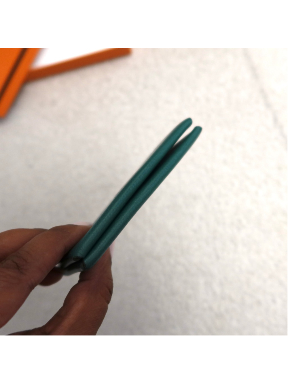 Hermes Calvi Card Case Green Blue EXCELLENT - Picture 7 of 10